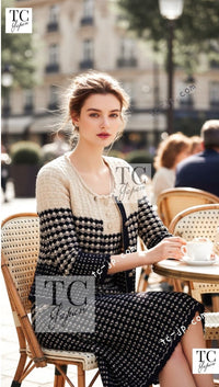 CHANEL 12S Beige Navy Mix Tweed Knit Dress 36 38 シャネル ベージュ ネイビー ミックス ツイード ニット ワンピース 即発 - TC JAPAN