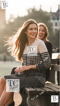 CHANEL 12S Beige Navy Mix Tweed Knit Dress 36 38 シャネル ベージュ ネイビー ミックス ツイード ニット ワンピース 即発 - TC JAPAN