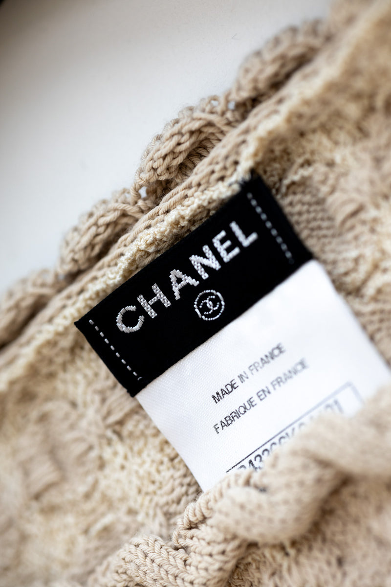 CHANEL 12S Beige Navy Mix Short Sleeve Knit Dress 34 シャネル ベージュ ネイビー ミックス 半袖 ニット ワンピース 即発