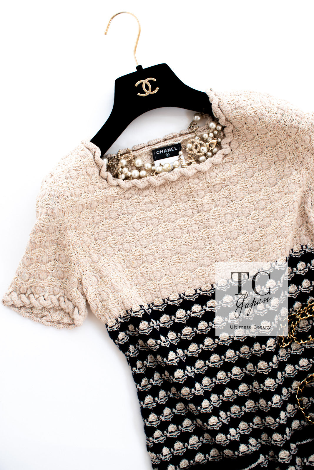 シャネル ワンピース CHANEL ベージュ ネイビー ミックス 半袖