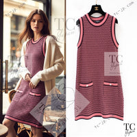 CHANEL 23B Pink Dark Purple Cashmere Knit Dress 38 シャネル ピンク ダークパープル ココボタン カシミヤ ニット ワンピース 即発