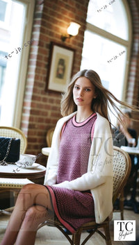 CHANEL 23B Pink Dark Purple Cashmere Knit Dress 38 シャネル ピンク ダークパープル ココボタン カシミヤ ニット ワンピース 即発