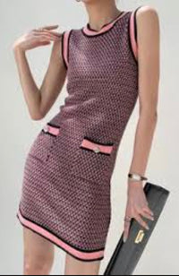 CHANEL 23B Pink Dark Purple Cashmere Knit Dress 38 シャネル ピンク ダークパープル ココボタン カシミヤ ニット ワンピース 即発