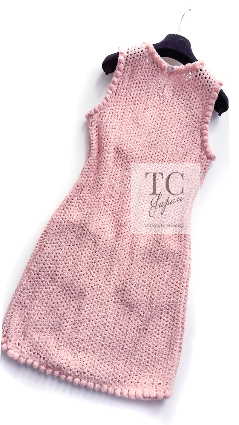 CHANEL 17C Pretty Pink Cotton Knit Dress 36 38 シャネル プリティ ピンク コットン ニット ワンピース スリップ ワンピ付 即発