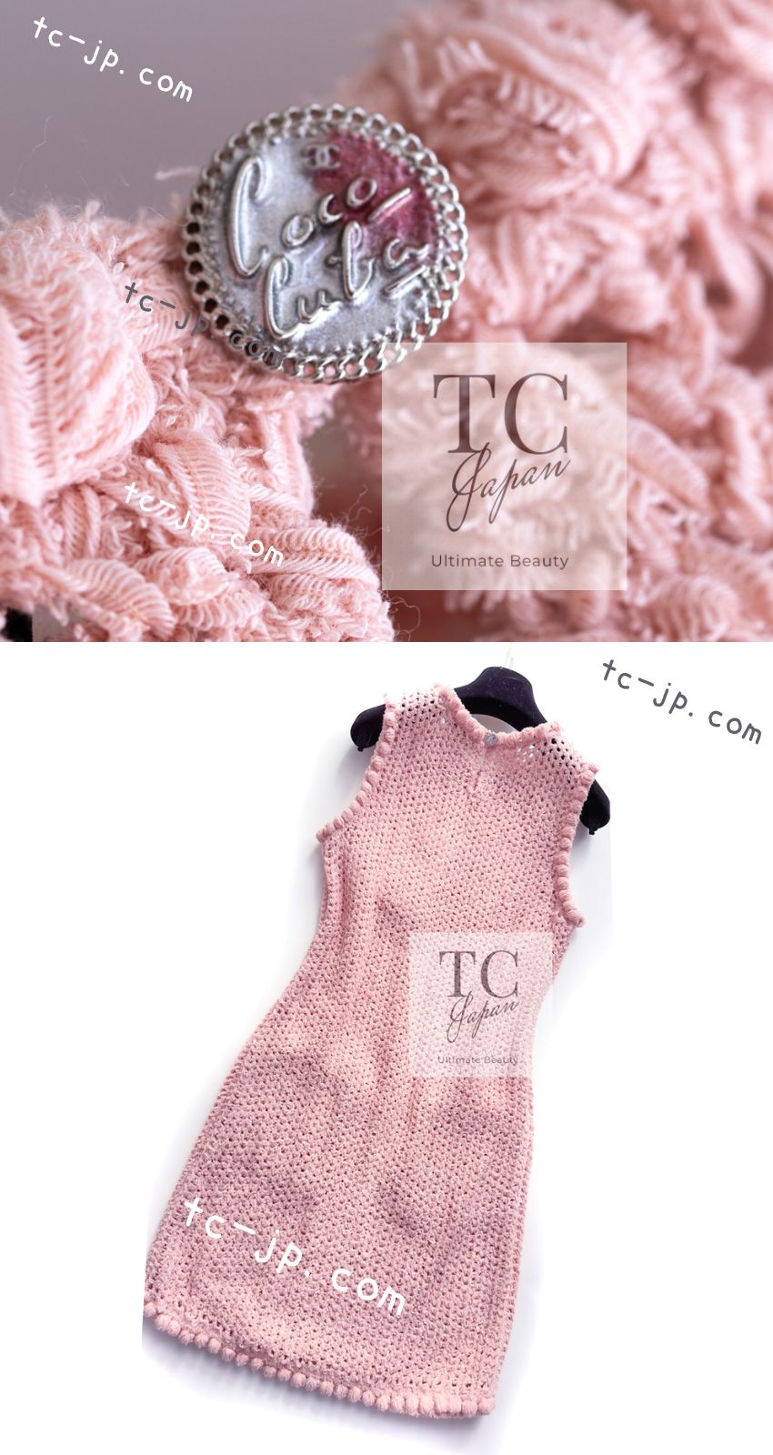 CHANEL 17C Pretty Pink Cotton Knit Dress 36 38 シャネル プリティ ピンク コットン ニット ワンピース  スリップ ワンピ付 即発