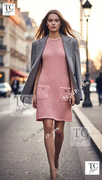 CHANEL 17C Pretty Pink Cotton Knit Dress 34 シャネル プリティ ピンク コットン ニット ワンピース 即発
