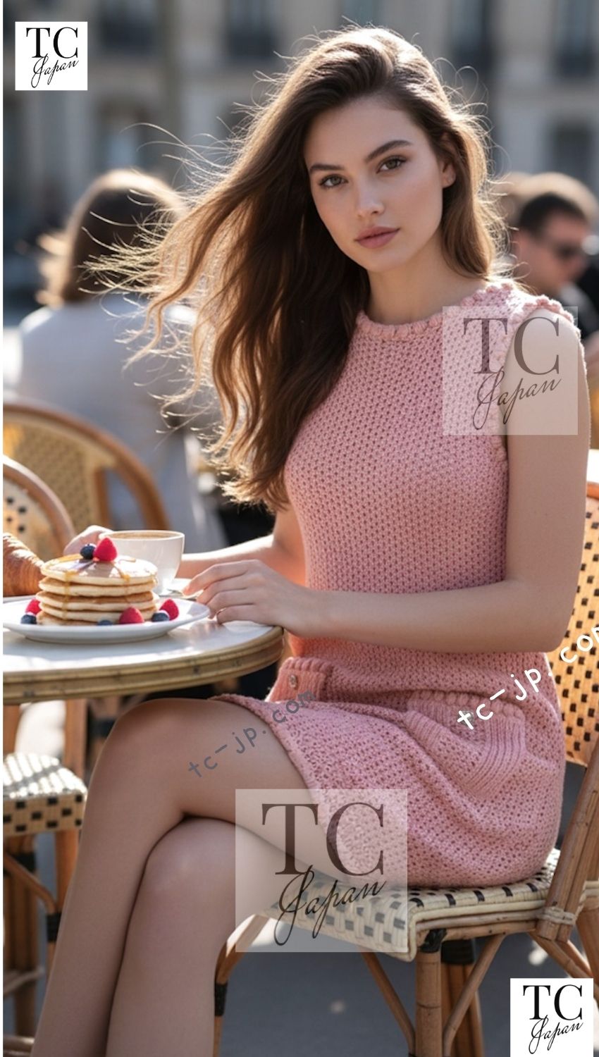 CHANEL 17C pink cotton knit dress styled on a model
