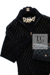 CHANEL 19B Black Gold No.5 Logo Zipper Velour Knit Stretch Dress 34 シャネル ブラック ゴールド No.5 ロゴ ジッパー ベロア ニット ストレッチ ワンピース 即発