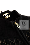 CHANEL 19B Black Gold No.5 Logo Zipper Velour Knit Stretch Dress 34 シャネル ブラック ゴールド No.5 ロゴ ジッパー ベロア ニット ストレッチ ワンピース 即発