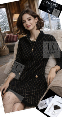 CHANEL 19B Black Gold No.5 Logo Zipper Velour Knit Stretch Dress 34 シャネル ブラック ゴールド No.5 ロゴ ジッパー ベロア ニット ストレッチ ワンピース 即発
