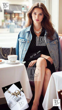 CHANEL 19B Black Gold No.5 Logo Zipper Velour Knit Stretch Dress 34 シャネル ブラック ゴールド No.5 ロゴ ジッパー ベロア ニット ストレッチ ワンピース 即発