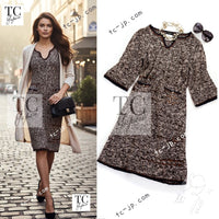 CHANEL 11S Brown Orange Navy CC Logo Knit Dress 34 38 シャネル ブラウン オレンジ CC ロゴ ニット ワンピース 即発