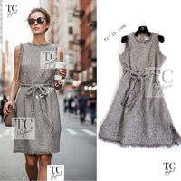 CHANEL 18C Gray Silver Metallic Fringe Trim Cotton Dress 38 44 シャネル グレー シルバー メタリック フリンジ トリミング コットン ワンピース