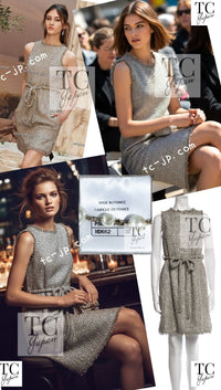 CHANEL 18C Gray Silver Metallic Fringe Trim Cotton Dress 38 44 シャネル グレー シルバー メタリック フリンジ トリミング コットン ワンピース