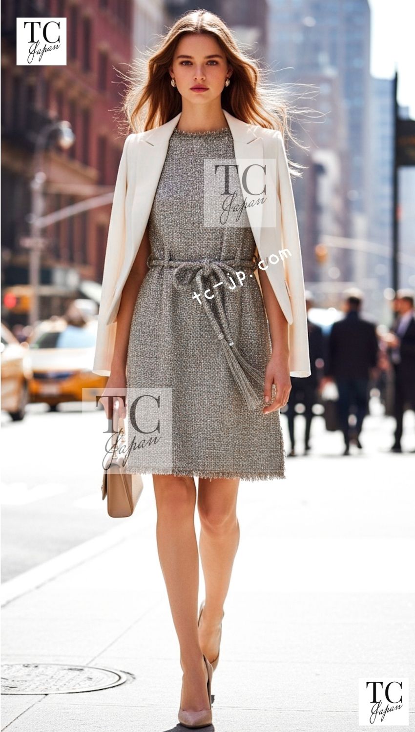 シャネル ワンピース CHANEL 18C グレー シルバー メタリック フリンジ