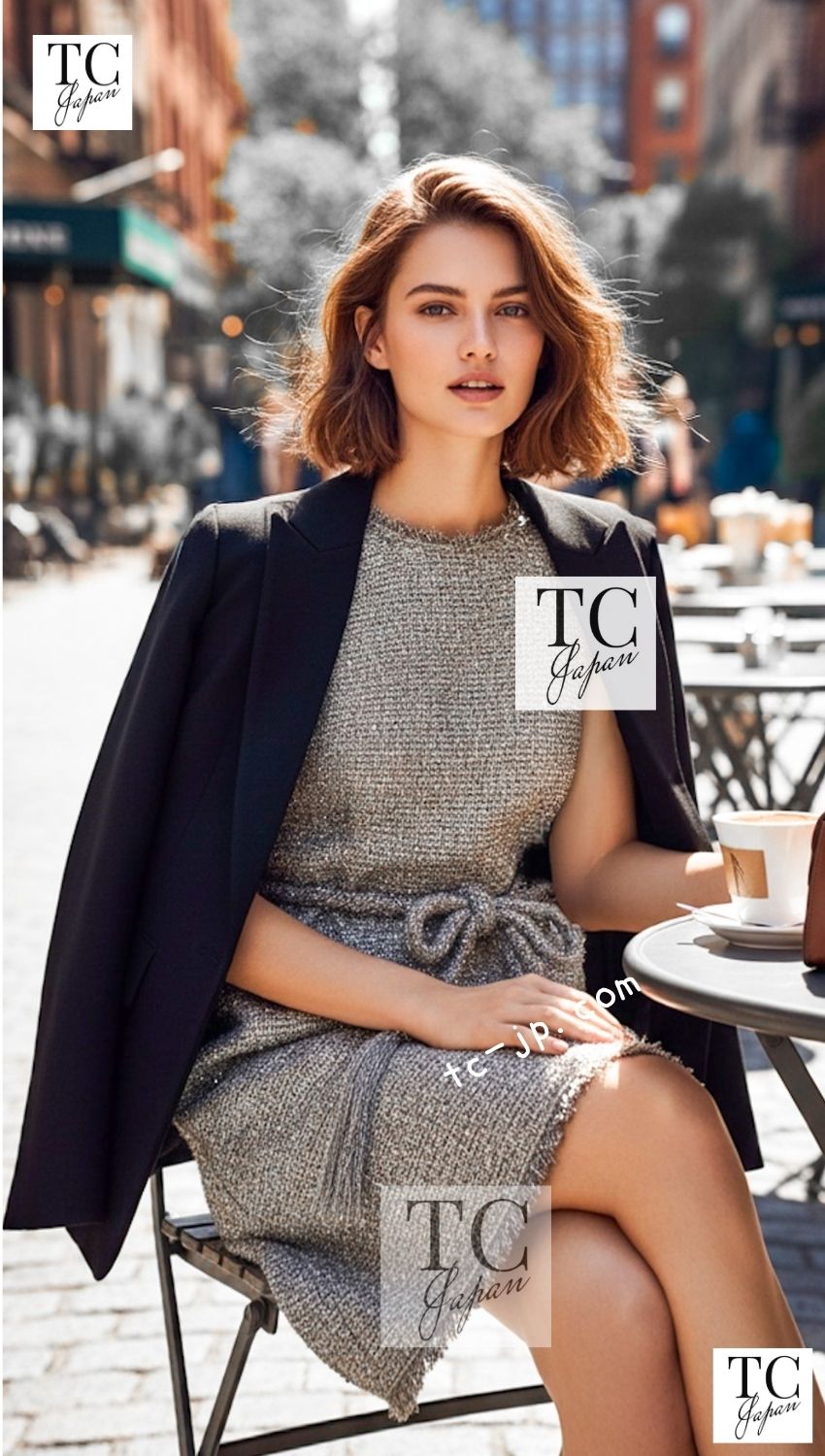 シャネル ワンピース CHANEL 18C グレー シルバー メタリック フリンジ