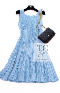 CHANEL 13C Baby Blue Cashmere Linen Ruffle Knit A-Line Stretch Dress 36 38 シャネル ベビー ブルー カシミア リネン ストレッチ ニット ワンピース 即発