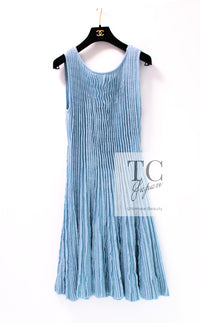 CHANEL 13C Baby Blue Cashmere Linen Ruffle Knit A-Line Stretch Dress 36 38 シャネル ベビー ブルー カシミア リネン ストレッチ ニット ワンピース 即発