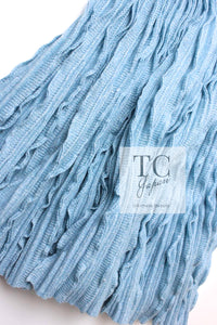 CHANEL 13C Baby Blue Cashmere Linen Ruffle Knit A-Line Stretch Dress 36 38 シャネル ベビー ブルー カシミア リネン ストレッチ ニット ワンピース 即発