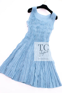 CHANEL 13C Baby Blue Cashmere Linen Ruffle Knit A-Line Stretch Dress 36 38 シャネル ベビー ブルー カシミア リネン ストレッチ ニット ワンピース 即発