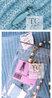 CHANEL 13C Baby Blue Cashmere Linen Ruffle Knit A-Line Stretch Dress 36 38 シャネル ベビー ブルー カシミア リネン ストレッチ ニット ワンピース 即発