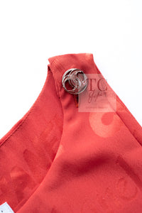 CHANEL 22PS Burnt Orange Signature Logo Frill Silk Dress 38 シャネル オレンジ シグネチャー ロゴ柄 シルク100% ワンピース 即発