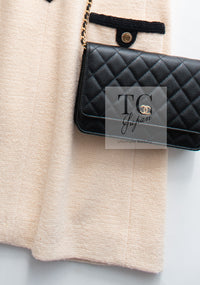 CHANEL 05A Cream Black Trim CC Buttons Wool Dress 36 シャネル クリーム ブラック トリム ココボタン 半袖 ウール ワンピース 即発