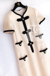 CHANEL 05A Cream Black Trim CC Buttons Wool Dress 36 シャネル クリーム ブラック トリム ココボタン 半袖 ウール ワンピース 即発