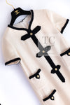 CHANEL 05A Cream Black Trim CC Buttons Wool Dress 36 シャネル クリーム ブラック トリム ココボタン 半袖 ウール ワンピース 即発
