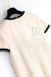 CHANEL 05A Cream Black Trim CC Buttons Wool Dress 36 シャネル クリーム ブラック トリム ココボタン 半袖 ウール ワンピース 即発