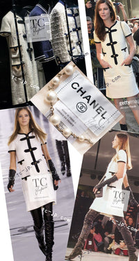 CHANEL 05A Cream Black Trim CC Buttons Wool Dress 34 シャネル クリーム ブラック トリム ココボタン 半袖 ウール ワンピース 即発
