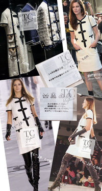 CHANEL 05A Cream Black Trim CC Buttons Wool Dress 36 シャネル クリーム ブラック トリム ココボタン 半袖 ウール ワンピース 即発