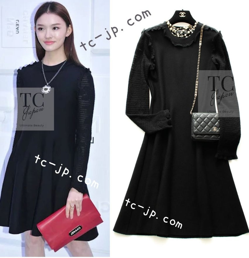 CHANEL 16B Black Cashmere Silk Knit Long Dress 38 シャネル ブラック カシミヤ シルク ニット ロング ワンピース 即発