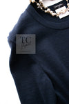 CHANEL 13PF Navy Emblem Wool 100% Stretch Knit Sweater Dress 36 シャネル ネイビー エンブレム ワッペン ウール100% ニット ストレッチ 薄手 セーター ワンピース 即発