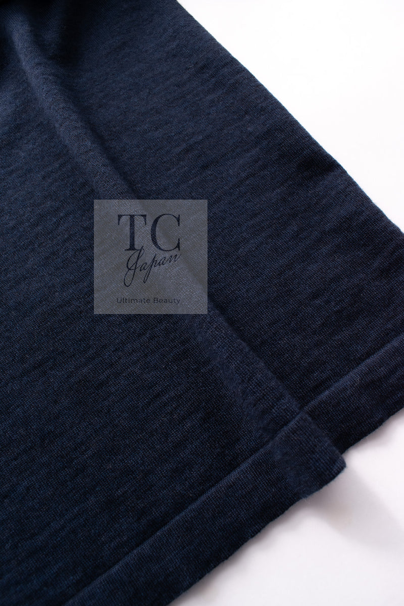 CHANEL 13PF Navy Emblem Wool 100% Stretch Knit Sweater Dress 36 シャネル ネイビー エンブレム ワッペン ウール100% ニット ストレッチ 薄手 セーター ワンピース 即発