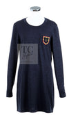 CHANEL 13PF Navy Emblem Wool 100% Stretch Knit Sweater Dress 36 シャネル ネイビー エンブレム ワッペン ウール100% ニット ストレッチ 薄手 セーター ワンピース 即発