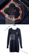 CHANEL 13PF Navy Emblem Wool 100% Stretch Knit Sweater Dress 36 シャネル ネイビー エンブレム ワッペン ウール100% ニット ストレッチ 薄手 セーター ワンピース 即発