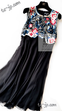 CHANEL 01A Black Multicolor Sequin Embellishments Silk Dress 38 シャネル ブラック マルチカラー シルク スパンコール 幻のドレス ワンピース 即発