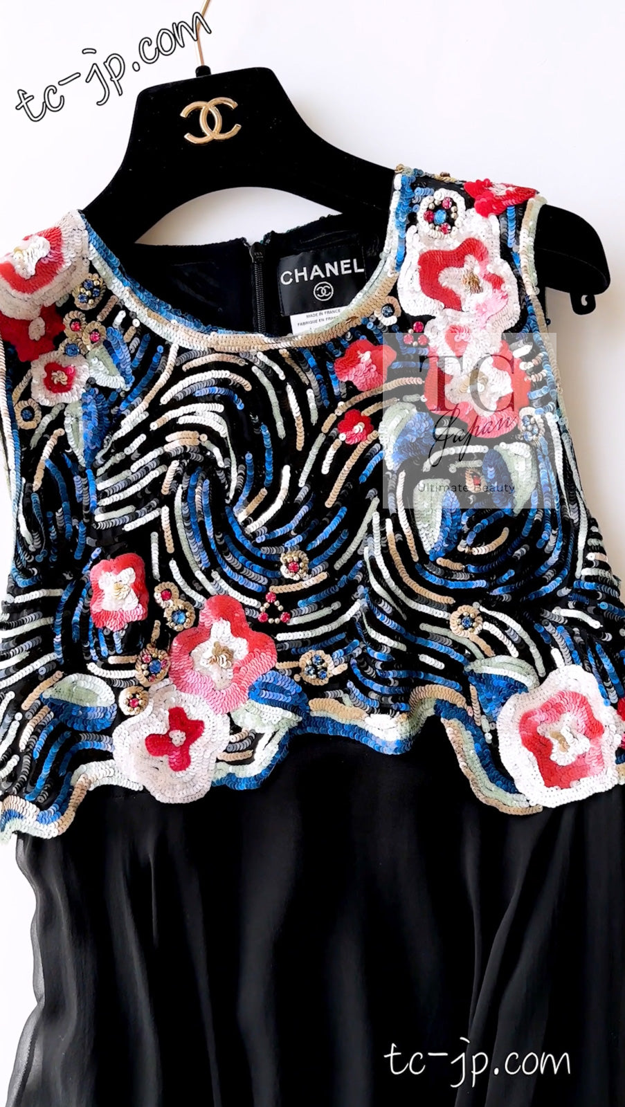 CHANEL 01A Black Multicolor Sequin Embellishments Silk Dress 36 38 シャネル ブラック マルチカラー シルク スパンコール 幻のドレス ワンピース 即発