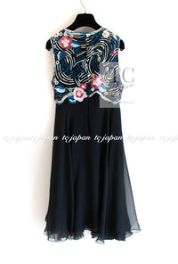 CHANEL 01A Black Multicolor Sequin Embellishments Silk Dress 36 38 シャネル ブラック マルチカラー シルク スパンコール 幻のドレス ワンピース 即発