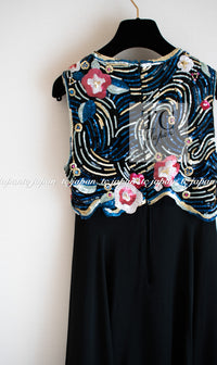 CHANEL 01A Black Multicolor Sequin Embellishments Silk Dress 36 38 シャネル ブラック マルチカラー シルク スパンコール 幻のドレス ワンピース 即発