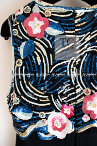 CHANEL 01A Black Multicolor Sequin Embellishments Silk Dress 38 シャネル ブラック マルチカラー シルク スパンコール 幻のドレス ワンピース 即発