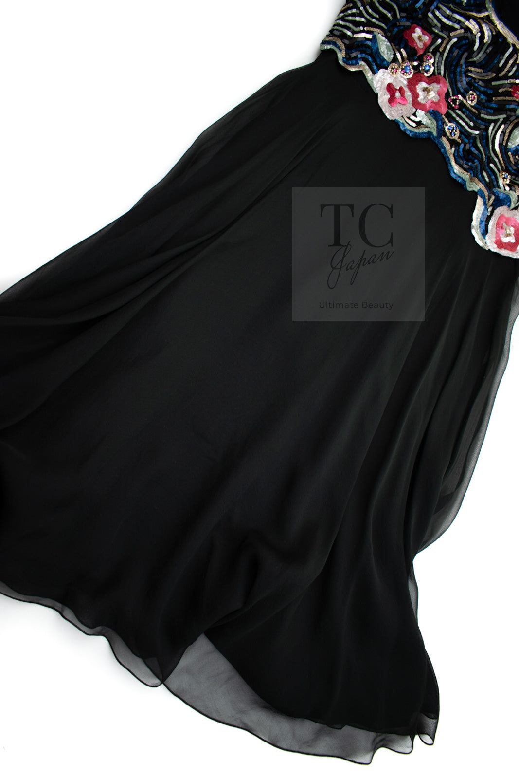 CHANEL 01A Black Multicolor Sequin Embellishments Silk Dress 38 シャネル ブラック マルチカラー シルク スパンコール 幻のドレス ワンピース 即発