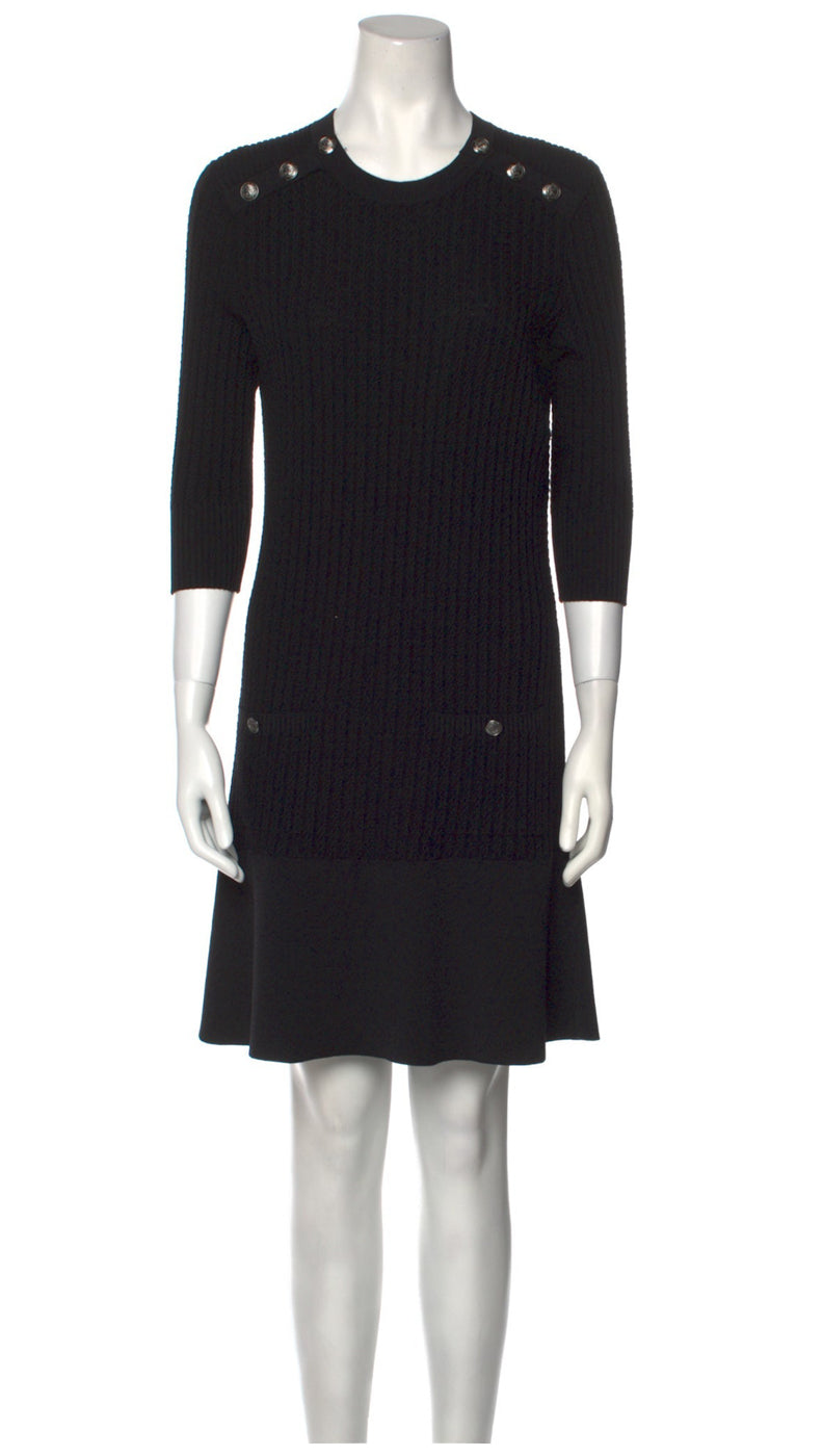 CHANEL 18PF Black Cotton Wool Knit Dress 36 シャネル ブラック コットン ウール ニット ワンピース 即発