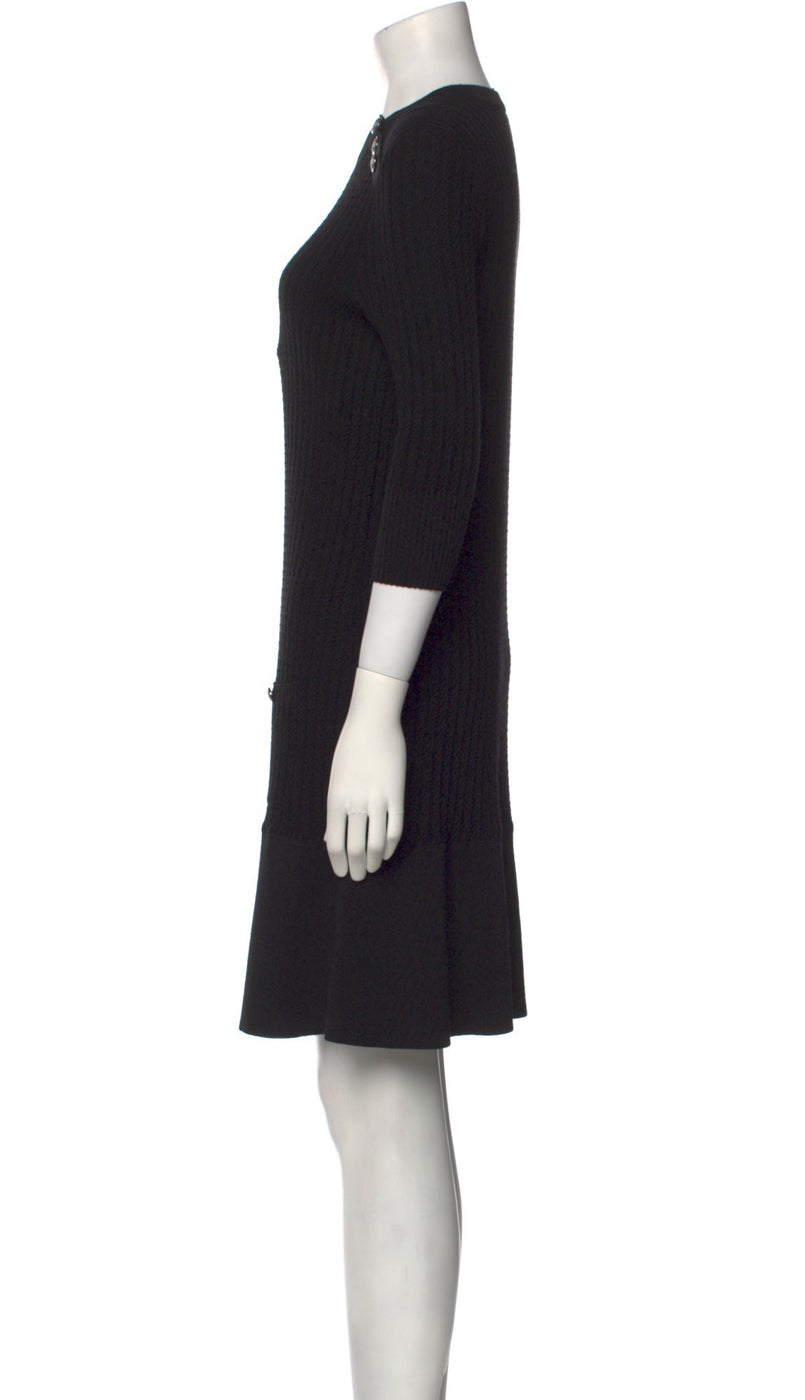 CHANEL 18PF Black Cotton Wool Knit Dress 36 シャネル ブラック コットン ウール ニット ワンピース 即発