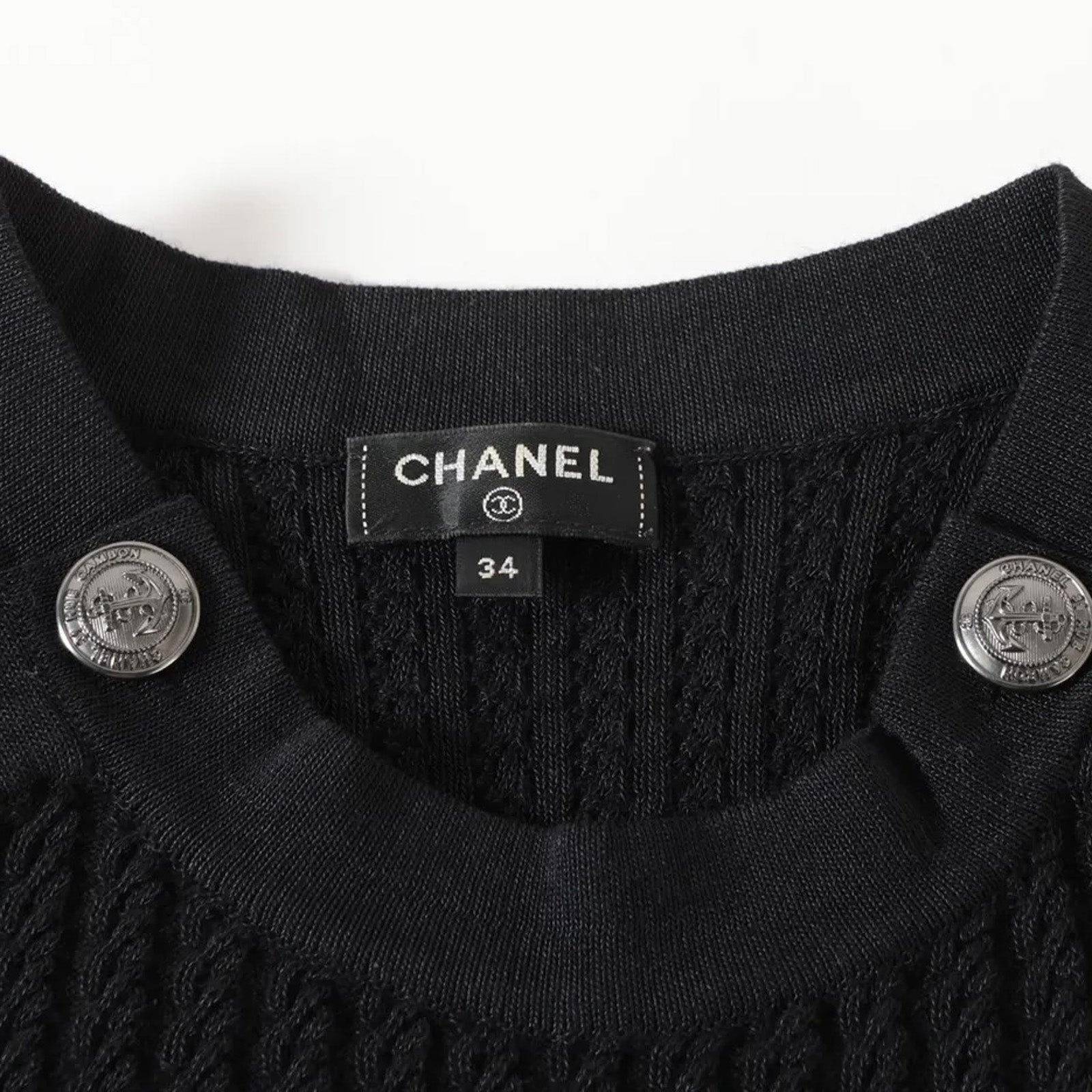 CHANEL 18PF Black Cotton Wool Knit Dress 34 シャネル ブラック コットン ウール ニット ワンピース 即発