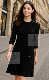CHANEL 18PF Black Cotton Wool Knit Dress 36 シャネル ブラック コットン ウール ニット ワンピース 即発