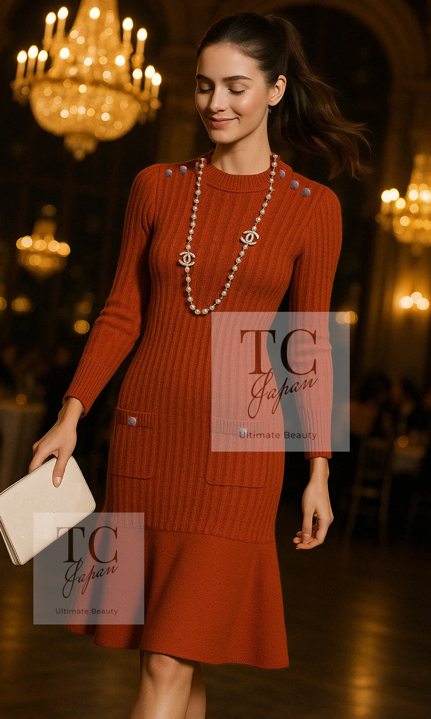 CHANEL 18PF orange cotton wool knit dress styling