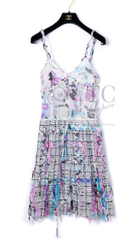 CHANEL 07C White Graffiti CC Logo Tweed Dress 36 シャネル ホワイト グラフィティ ロゴ ツイード ワンピース 即発