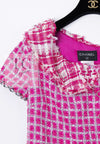 CHANEL 14S Pink White Metallic Trim Cotton Tweed Dress 36 シャネル ピンク ホワイト メタリック トリム コットン ツイード ワンピース 即発